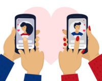 Zwei Menschen die über Ihr Smartphone flirten