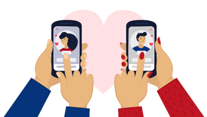 Zwei Menschen die über Ihr Smartphone flirten