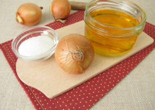 Fresh onion syrup, onion juice in a glass jar - Fresh onion syrup, onion juice from onions