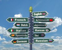 Wegweise Schild mit unterschiedlichen Sprachen
